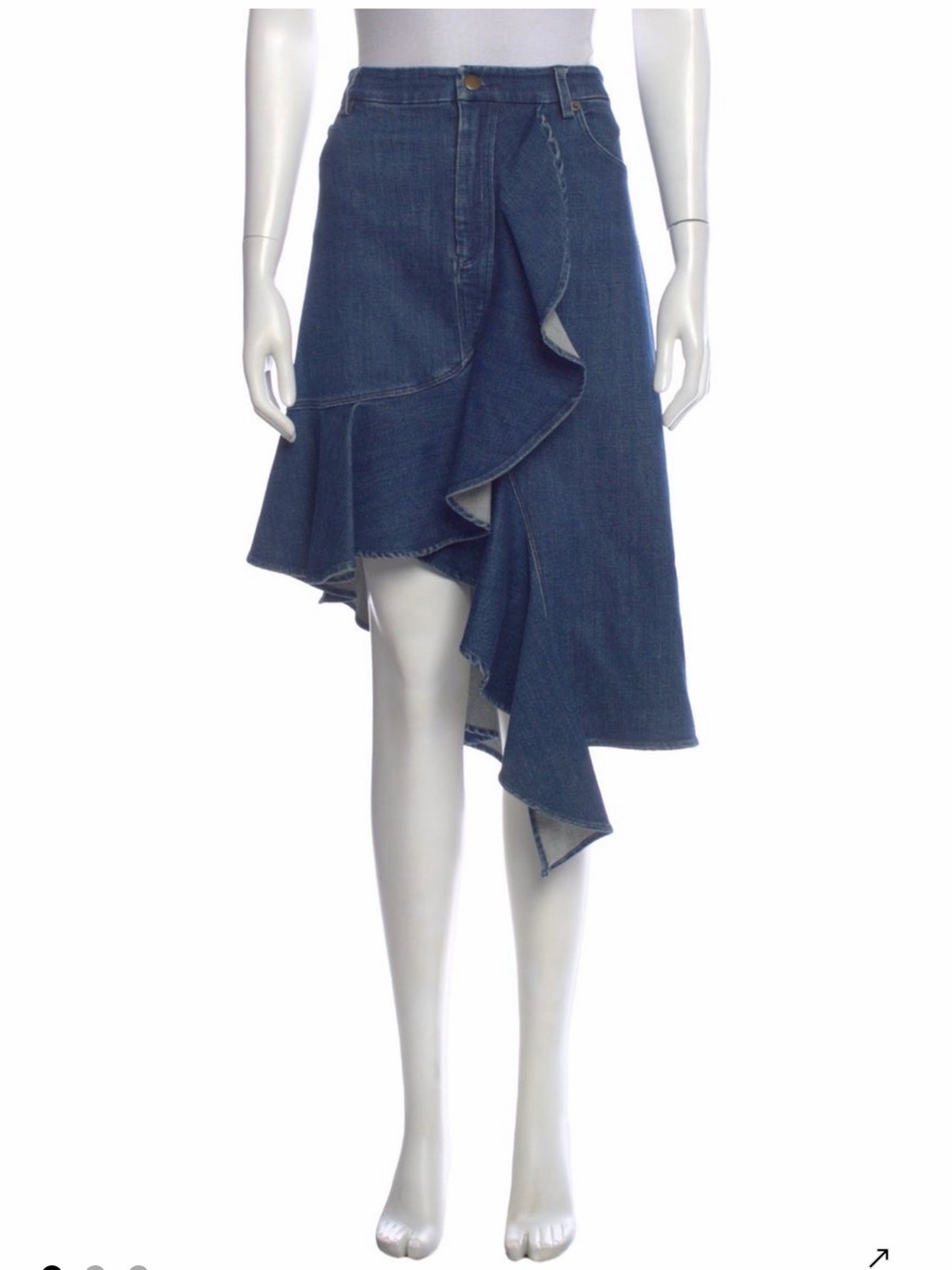 AMUR Dark Blue Asymmetrical Ruffle Denim Skirt